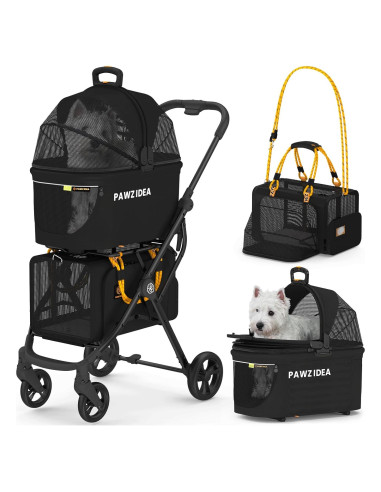 Carrito Doble para Mascotas PAWZIDEA Guerrero Negro 57x44cm