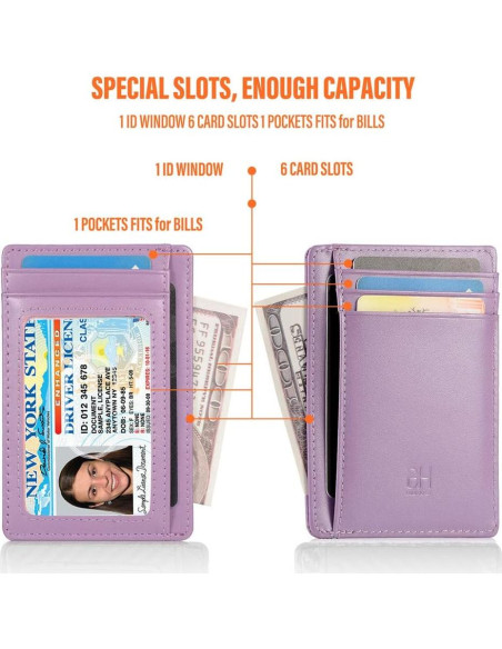 Tarjetero delgado RFID de cuero minimalista para mujeres