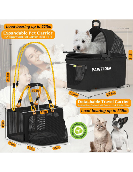 Carrito Doble para Mascotas PAWZIDEA Guerrero Negro 57x44cm