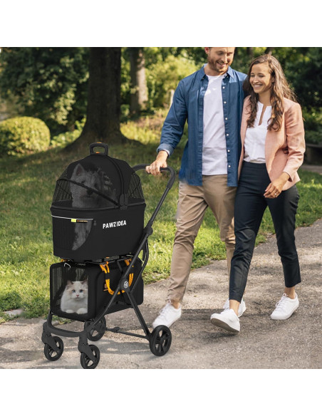Carrito Doble para Mascotas PAWZIDEA Guerrero Negro 57x44cm