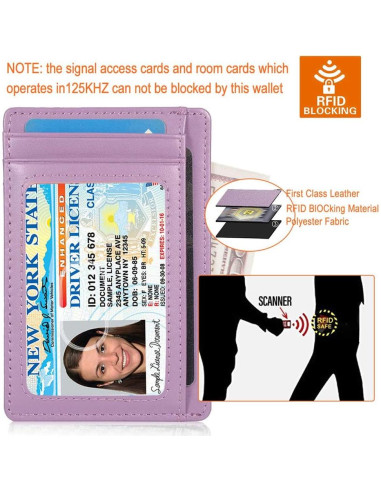 Tarjetero delgado RFID de cuero minimalista para mujeres