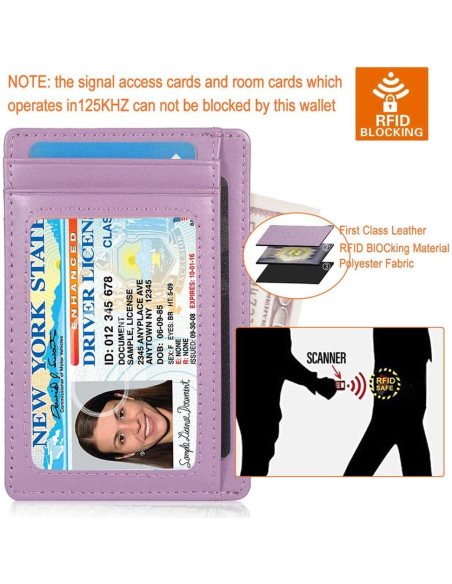 Tarjetero delgado RFID de cuero minimalista para mujeres