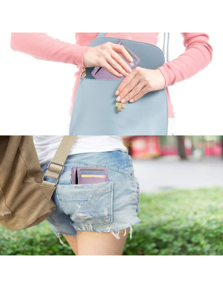 Tarjetero delgado RFID de cuero minimalista para mujeres