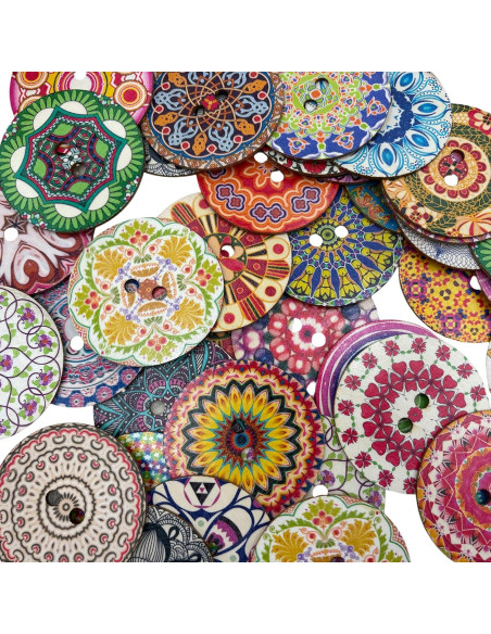 Botones de Madera Mandala Mahaohao 75mm 20 Piezas Multicolor