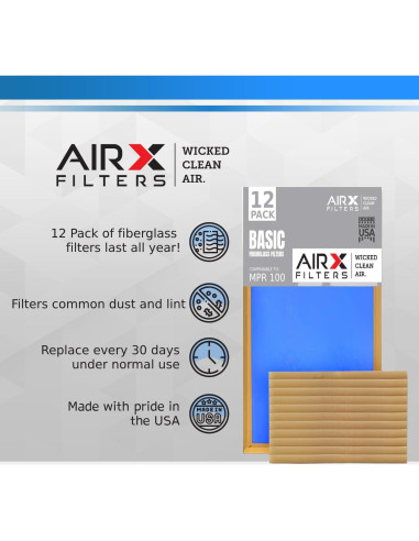 Filtro de aire 10x10x1 AIRX FILTERS - Paquete de 12 unidades