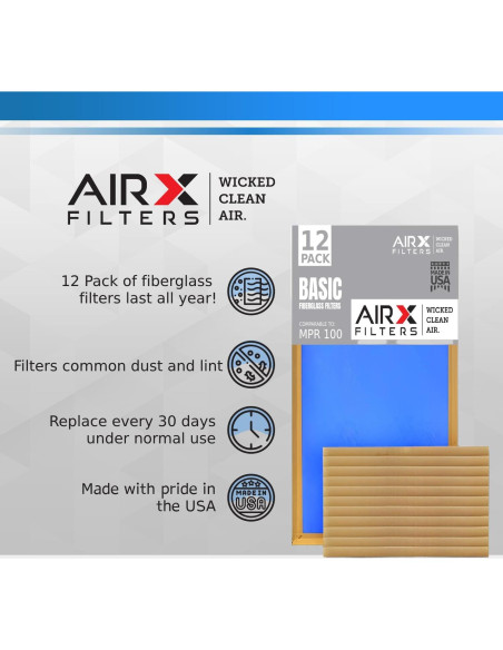 Filtro de aire 10x10x1 AIRX FILTERS - Paquete de 12 unidades