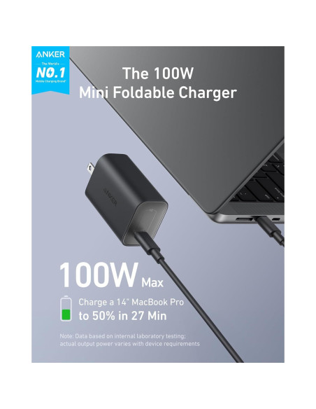 Cargador Anker Nano 100W Tipo C Plegable Negro con Cable 1.8m