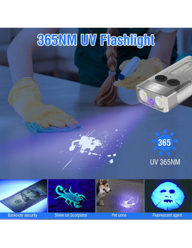 Linterna Boruit V10 Compacta UV 365nm Recargable USB C 1000LM