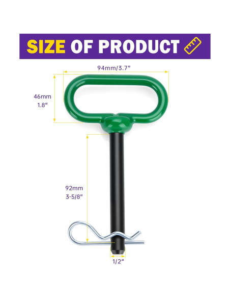 Pin de Enganche de Remolque HOWBOW 1/2" con Mango Verde
