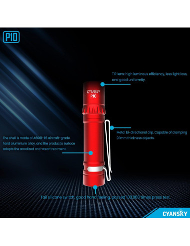 Linterna EDC CYANSKY P10 300 Lúmenes Compacta Roja