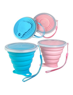 Taza Plegable de Silicona Meanhoo 2 Pcs Azul Rosa a Prueba de Fugas