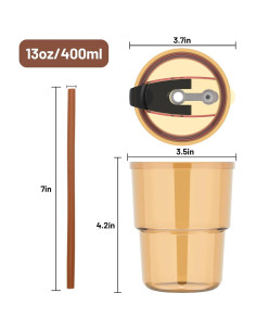 Taza de vidrio Luxfuel 400 ml con tapa y popote reutilizable 2