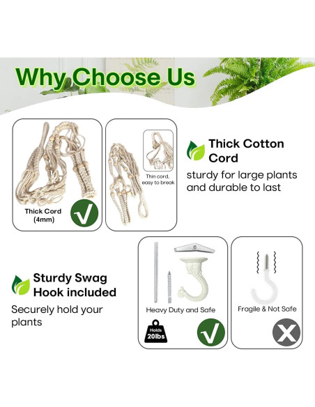 Macetero colgante de macramé Shineloha 109 cm para maceta 30 cm