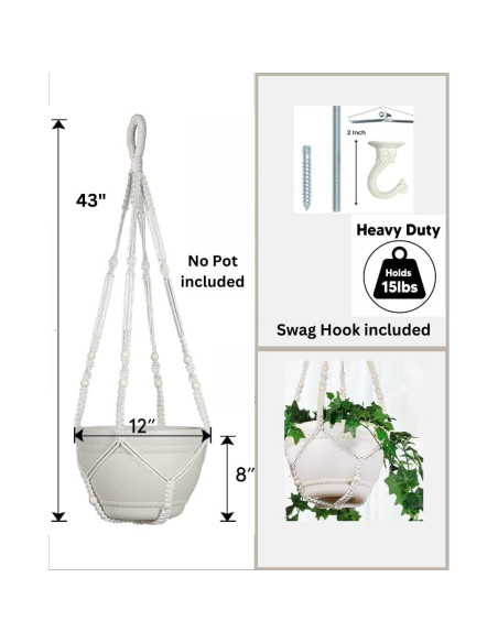 Macetero colgante de macramé Shineloha 109 cm para maceta 30 cm