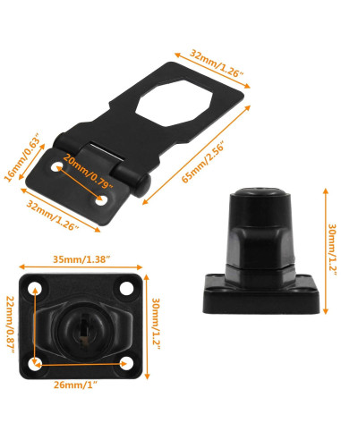 Cerraduras de Hasp Kyuionty 2 Pcs 65x32mm con Llave Negra