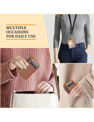 Billetera Slim Hancynir Marrón Vintage RFID para Mujeres