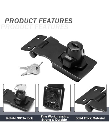 Cerraduras de Hasp Kyuionty 2 Pcs 65x32mm con Llave Negra