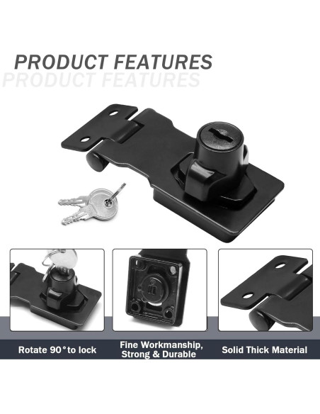 Cerraduras de Hasp Kyuionty 2 Pcs 65x32mm con Llave Negra