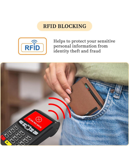 Billetera Slim Hancynir Marrón Vintage RFID para Mujeres