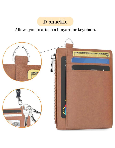 Billetera Slim Hancynir Marrón Vintage RFID para Mujeres