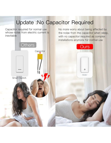 Interruptor de Luz Inteligente WiFi MOES 2 Gen Sin Neutro 7W