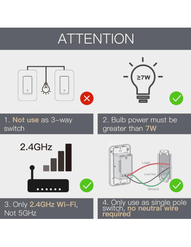 Interruptor de Luz Inteligente WiFi MOES 2 Gen Sin Neutro 7W