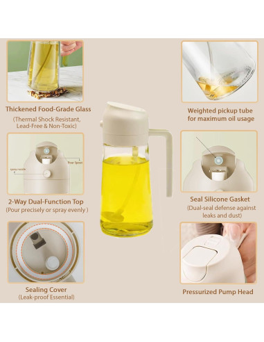 Rociador de Aceite Keethem 470ml Vidrio Transparente 2 en 1