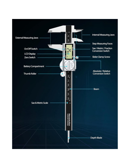 Calibrador Digital Housolution 15 cm ABS IP54 Acero Inoxidable