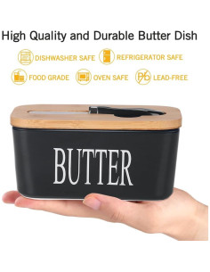 Plato de Mantequilla Cerámica Lxmons con Tapa de Bambú 500ml 2