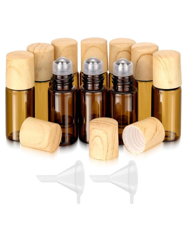 10 Botellas de Vidrio Ámbar 3ml con Roll-on Newzoll