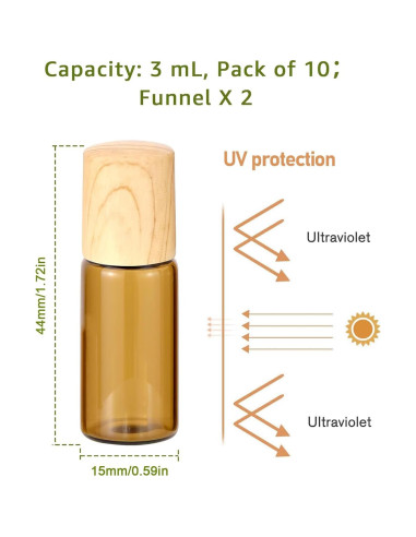 10 Botellas de Vidrio Ámbar 3ml con Roll-on Newzoll