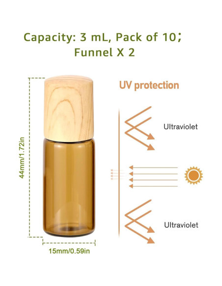 10 Botellas de Vidrio Ámbar 3ml con Roll-on Newzoll