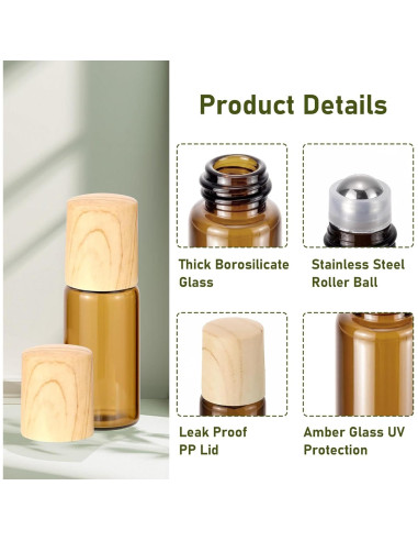 10 Botellas de Vidrio Ámbar 3ml con Roll-on Newzoll