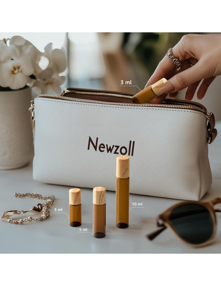 10 Botellas de Vidrio Ámbar 3ml con Roll-on Newzoll