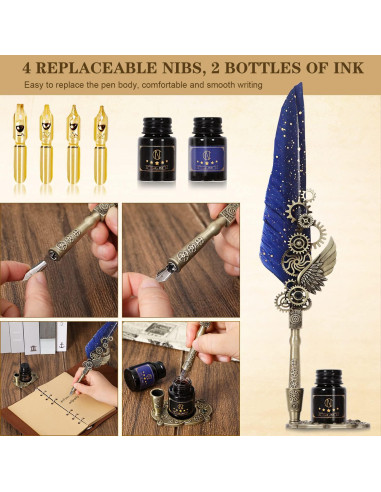 Juego de Plumas de Caligrafía NC Azul con Tinta y Puntas