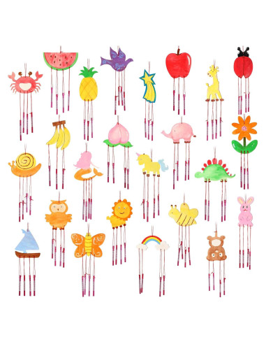 Kit de Campanas de Viento Tuanse 24 Pcs Madera DIY Animales