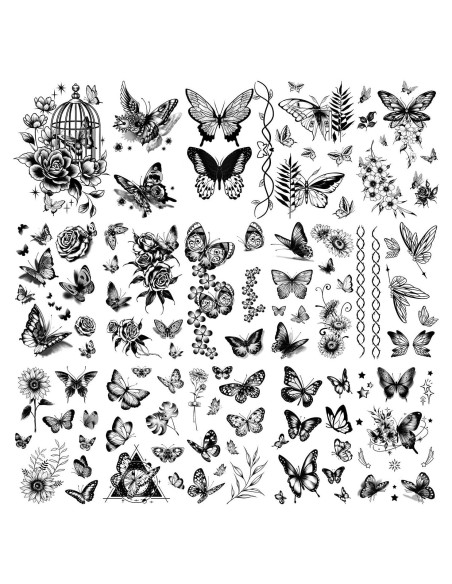 Tatuajes Temporales Cerlaza Mariposa Negra 20 Hojas 120 Diseños