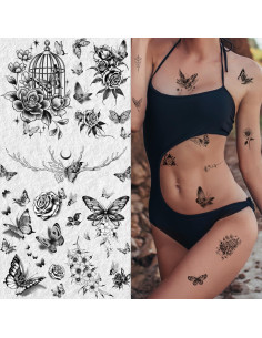 Tatuajes Temporales Cerlaza Mariposa Negra 20 Hojas 120 Diseños 2