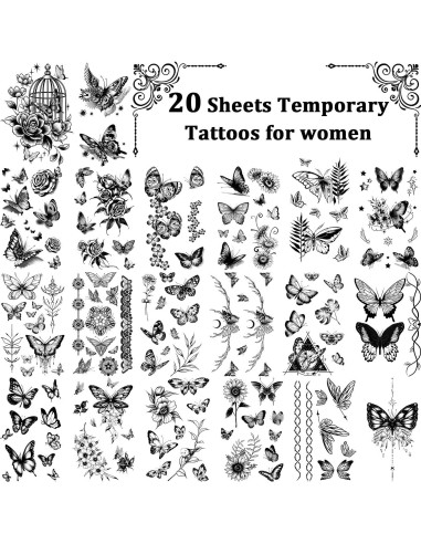 Tatuajes Temporales Cerlaza Mariposa Negra 20 Hojas 120 Diseños