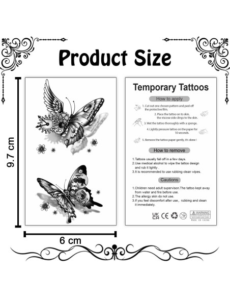 Tatuajes Temporales Cerlaza Mariposa Negra 20 Hojas 120 Diseños