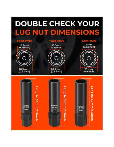 Juego de 3 Enchufes de Tuerca 10 Spline Topme CR-MO