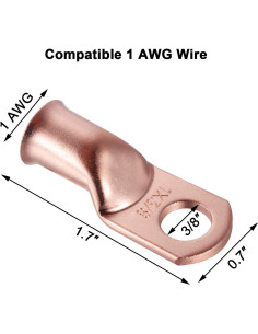 8 Conectores de Terminales de Anillo de Cobre 1 AWG 9.53 mm ANCIRS 2