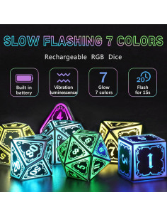 Juego de Dados Iluminados D&D RGB FONVGOGO con Carga Inalámbrica 2