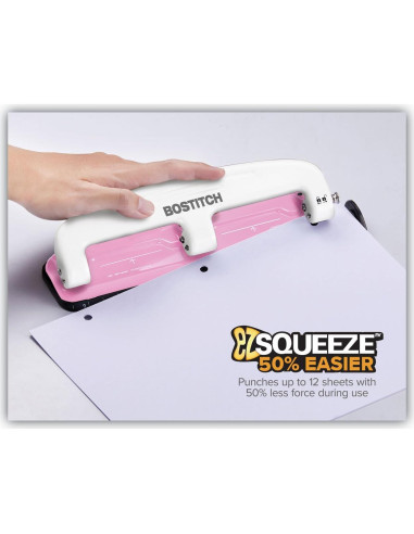 Perforador PaperPro inCOURAGE 12 Hojas Rosa, 3 Agujeros