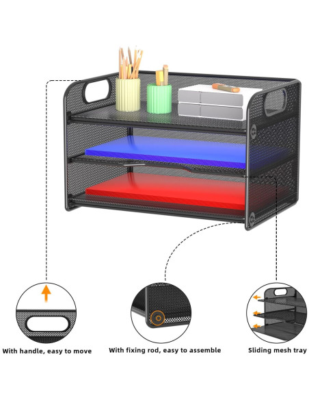 Organizador de Papel Samstar 3 Niveles con Asa Negro