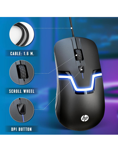 Ratón Gaming HP M160 RGB con Cable 110g 3 Botones