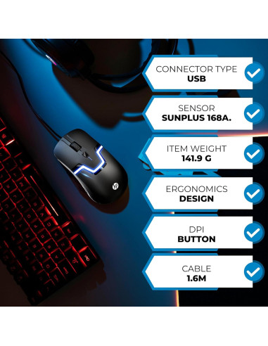 Ratón Gaming HP M160 RGB con Cable 110g 3 Botones