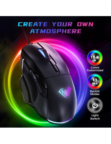 Ratón Gaming AULA F815 RGB 12800 DPI 6 Botones Macro