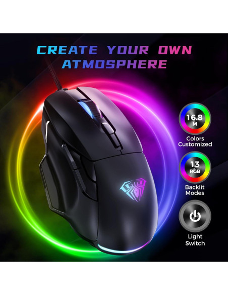 Ratón Gaming AULA F815 RGB 12800 DPI 6 Botones Macro