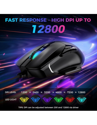 Ratón Gaming AULA F815 RGB 12800 DPI 6 Botones Macro